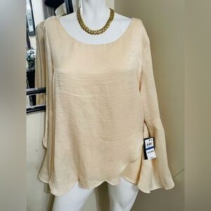 Thalia Sodi Cream Scalloped-Hem Long Sleeve Blouse